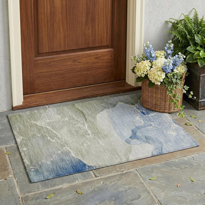 Tapis d'extérieur lavable abstrait bleu et vert 2 pi x 3 pi