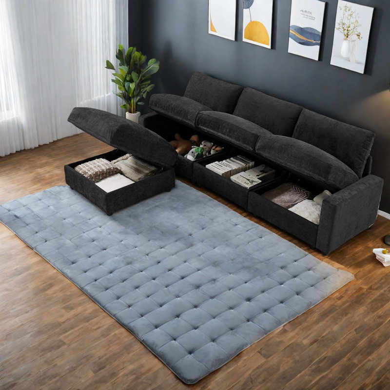 Canapés modulaires en forme de L avec rangement, conception moderne en polyester pour les salons compacts
