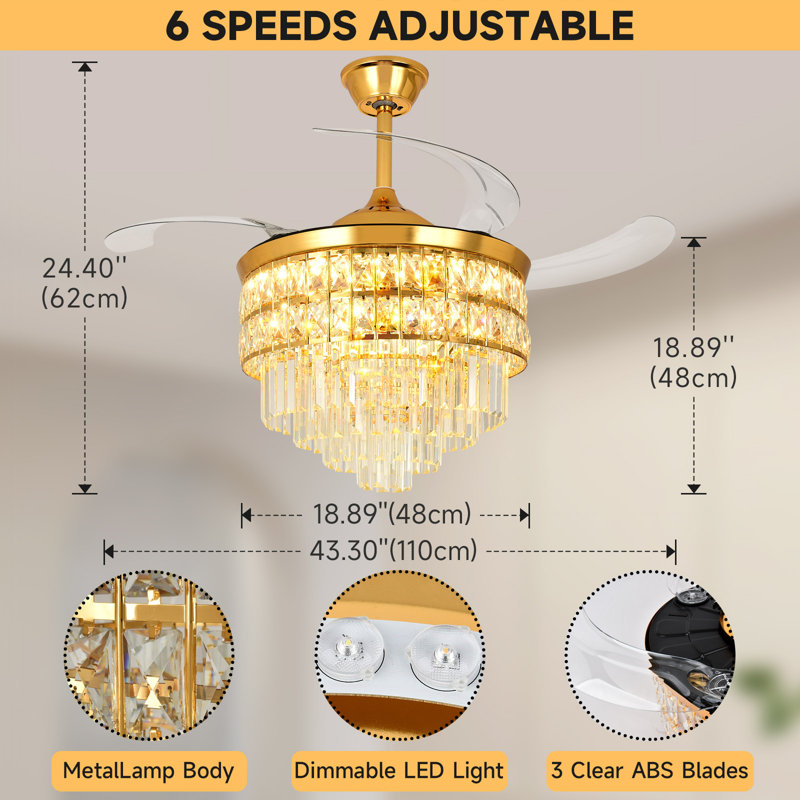 Chozen 43.3'' Ceiling Fan with LED Lights