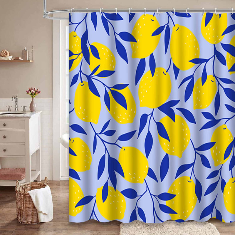 Rideau de douche tropical à motif de fruits tropicaux et jaune avec 12 crochets, L 72 po x l 84 po