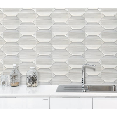 Abstract 3D Pattern Cream 12-1/2-In X 16-In Porcelain Mosaic Floor And Wall Tile(1.39-Sq. Ft/ Piece)