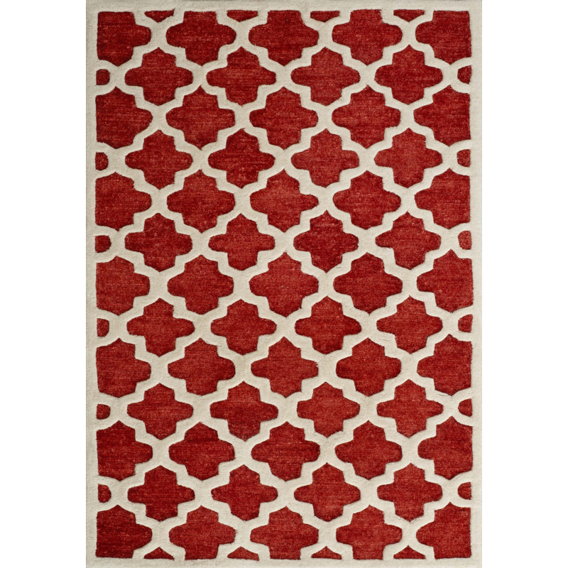 Handmade Rose Geometric Wool and Polyester Rug 4' x 6'