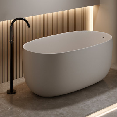 Beige Freestanding 47-Inch Soaking Bathtub Made Of Resin Stone Solid Surface, And Easy To Maintain 47'' In Beige, Smooth Touch, Excellent Insulation Performance