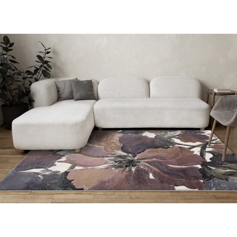 Tapis botanique d'intérieur de 5 pi x 8 pi (5 pi 3 po x 7 pi 7 po) Branch Green, rose, moderne et contemporain - salon, chambre à coucher, salle à manger et cuisine