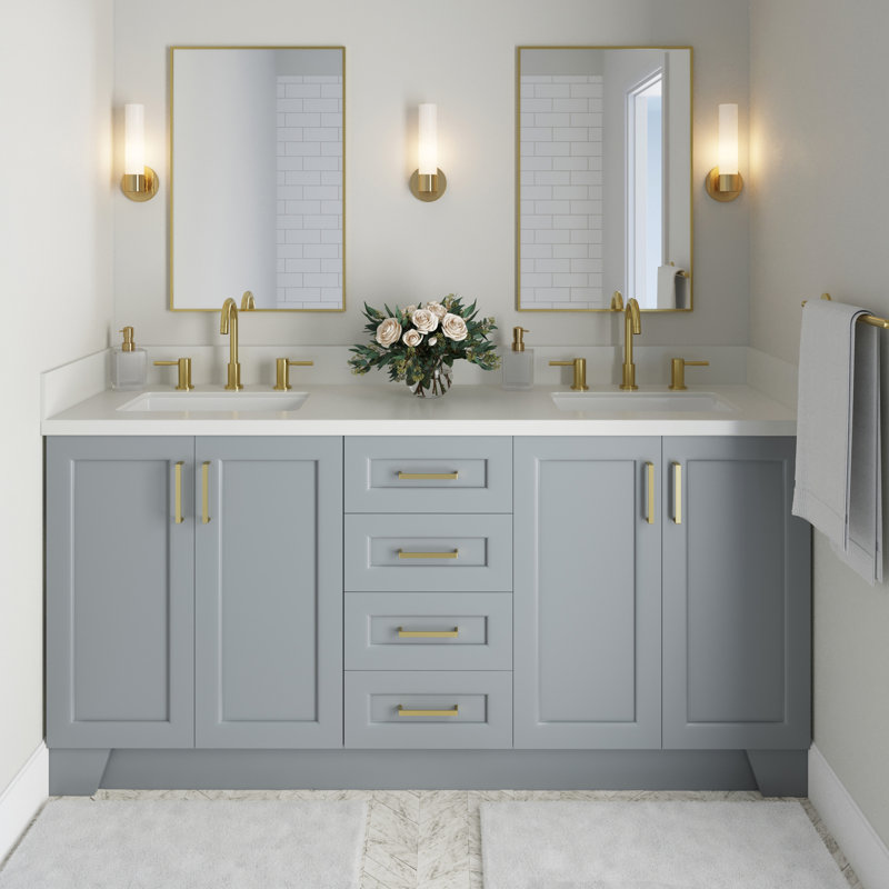 73 IN.  Single Bathroom Vanity, Gray,  White Quartz, Rectangular