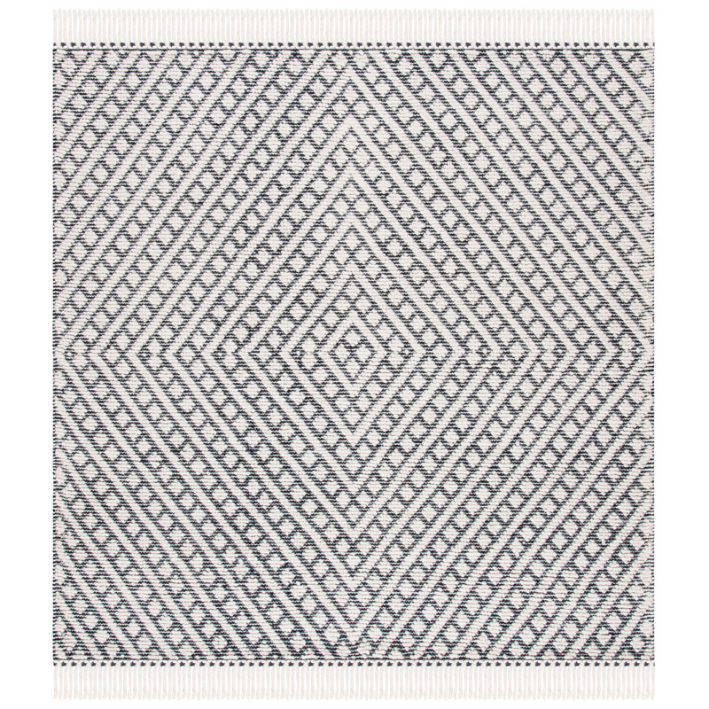 Brashear Hand Loomed Wool/Cotton Rug in Ivory/Black, Square 4'