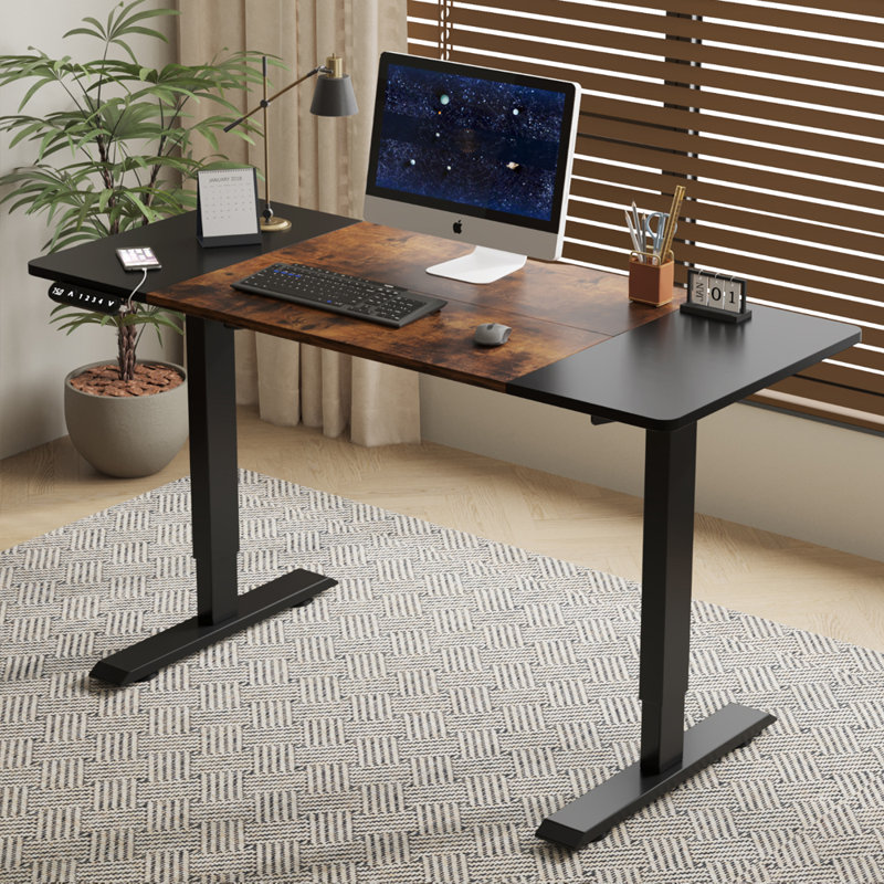 Bureau électrique à hauteur réglable, Noir / brun, H 45 po x l 55 po x P 24 po, Noir
