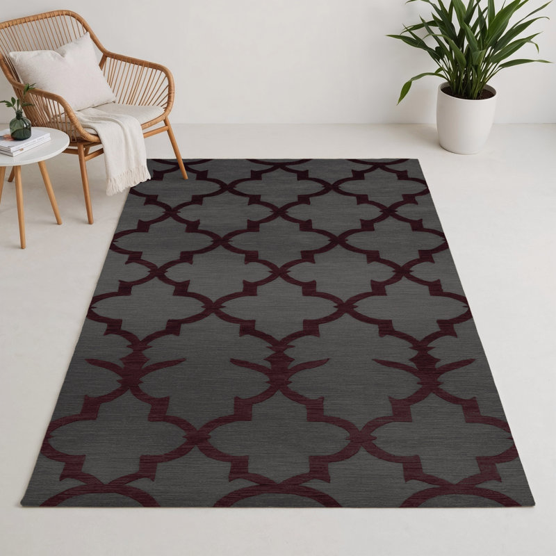 Trellis Black Indoor and Outdoor Area Rug, Rectangle 3' x 5'