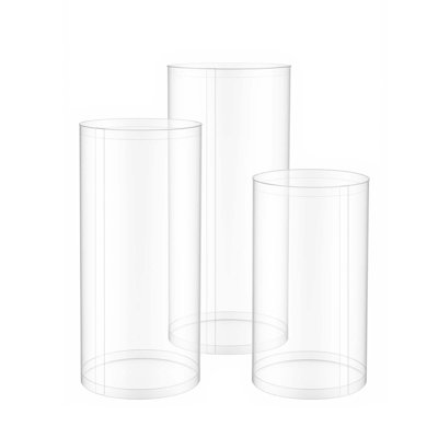 Wedding Flower Stand, 3PCS 23.62/29.53/35.43 inch Round Cylinder Plinth, Clear Pedestal Stand with Transparent Acrylic Lid, Cylindrical Pedestal Stands for Wedding, Party, Birthday, Art Decor