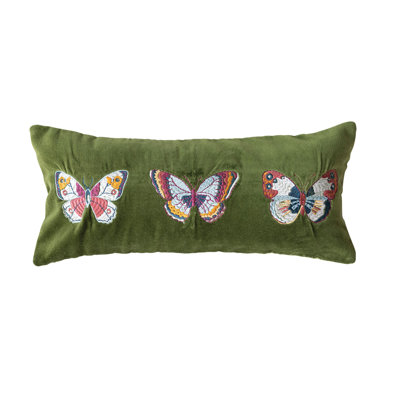 Embroidered Butterfly Cotton Velvet Lumbar Pillow