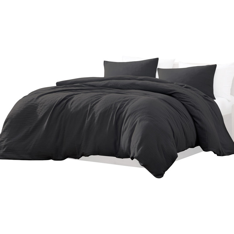  Microfiber 3 Piece Comforter, Queen Comforter + 2 Standard Shams, Black