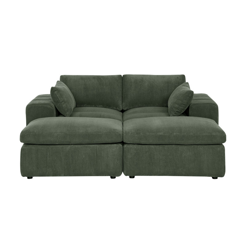 Perthfoybairns Corduroy Modular Sectional, Dark Green Corduroy