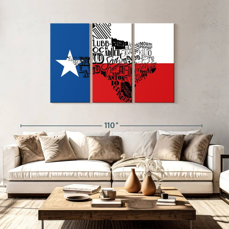 Borges Texas Flag With Map, 48" H x 74" W