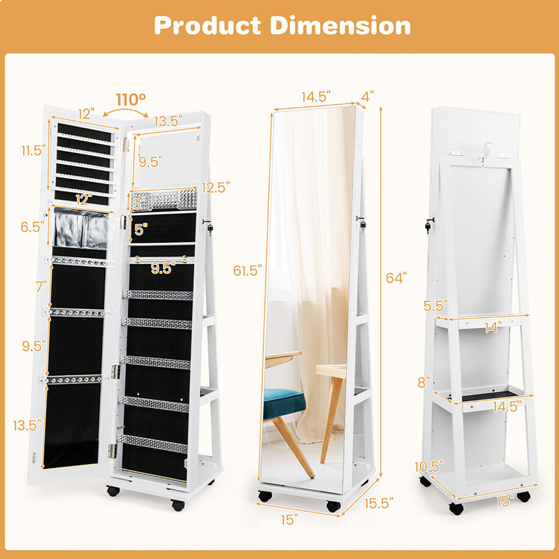 Armoire à bijoux verrouillable 64 po Latitude, Blanc