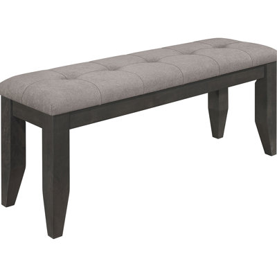 Banc de salle à manger contemporain avec revêtement gris foncé, sièges économes en espace pour les espaces modernes, siège rembourré en tissu doux avec boutons décoratifs, design et détails, solide