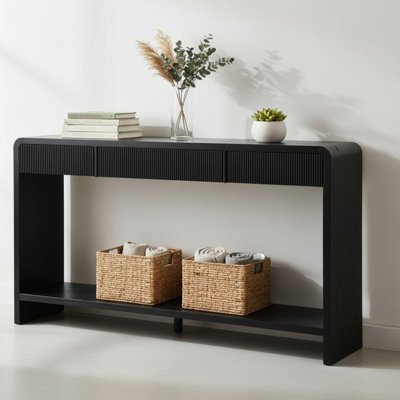 59.02" Console Table with 3-Drawer, Round Edge Design Side Table for Entryway, Hallway or Behind Sofa