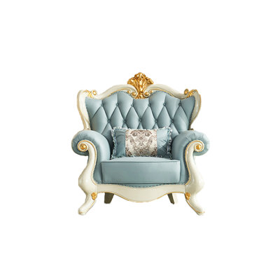 European Leather Solid Wood Sofa Chair Leather Armchair