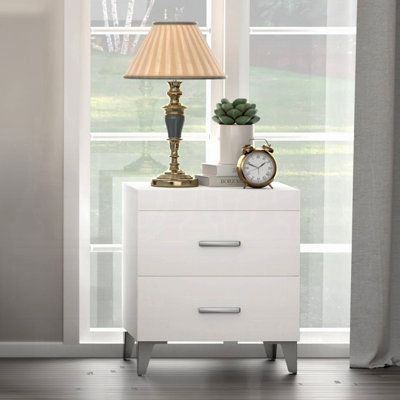 2 Drawers Nightstand with Metal Legs