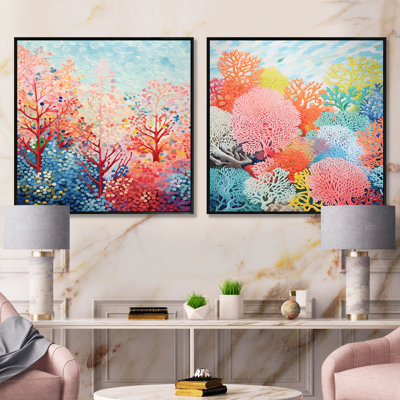 Coral Reef Barrier Expression III - ensemble de 2 collages abstraits carrés