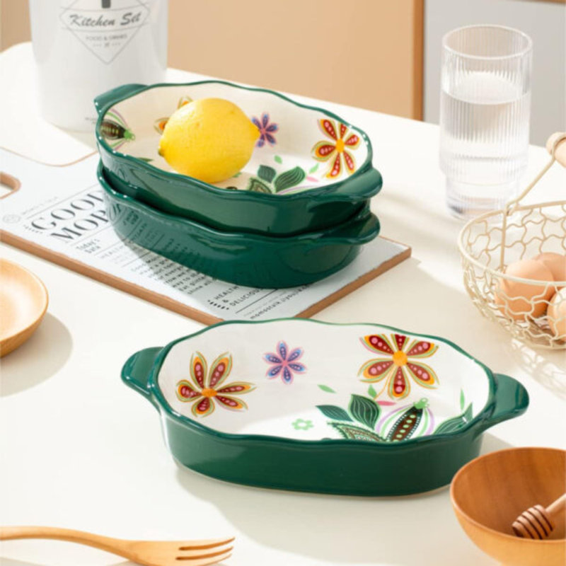 GREEN CERAMIC TABLE SERVING DISHES