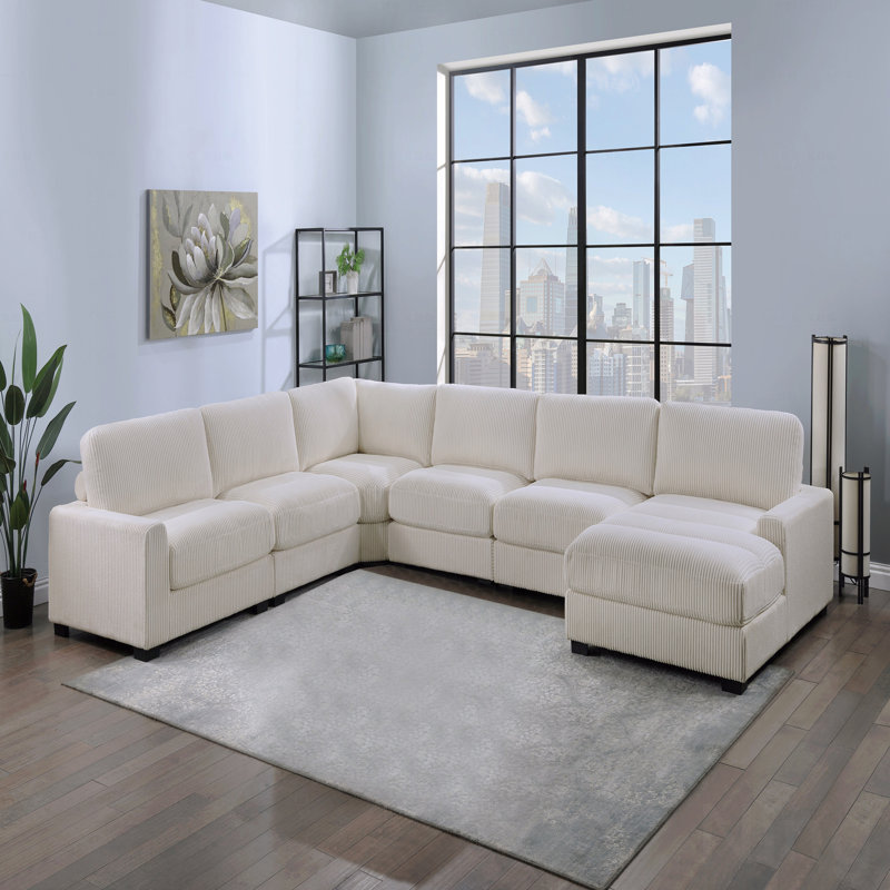 Fauteuil sans accoudoirs en velours côtelé beige