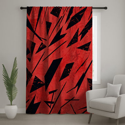 Rideaux rouges à angles vifs, voilages et voilages à motif géométrique - 1 panneau