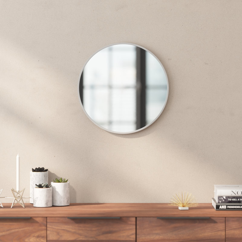Miroir mural rond en métal, 16 po x 16 po, Argent
