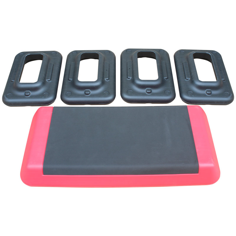 Adjustable Aerobic Stepper - Fitness Exercise Step Platform Trainer With 4 Risers For Home & Gym, Red