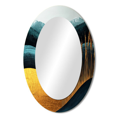 Quiet Bold Mountain In Emerald Gold Harmony IV - Gold Traditional Oval Wall Mirror