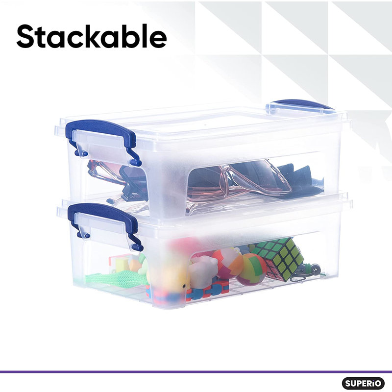 Clear Storage Bins with Lids, 2.75" H x 8.25" W x 5.5" D, 2 qt