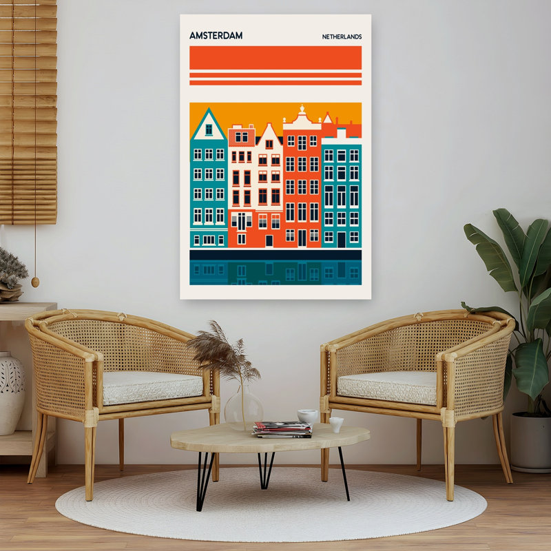«Amsterdam Canal House», impression abstraite rétro de l'architecture murale de la ville, 60" H x 40" W