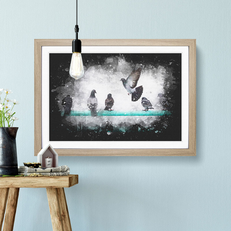 Pigeons - Picture Frame Graphic Art Print, Oak Framed, 24cm H x 33cm W x 2cm D