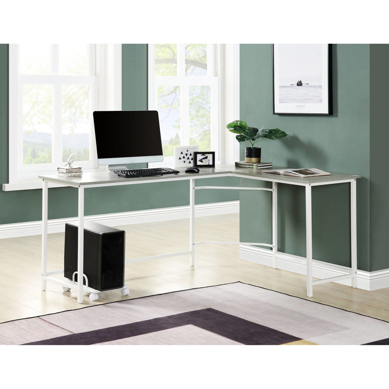Table d'étude en L grise et blanche avec bord biseauté - bureau de rangement pratique blanc, pour la productivité