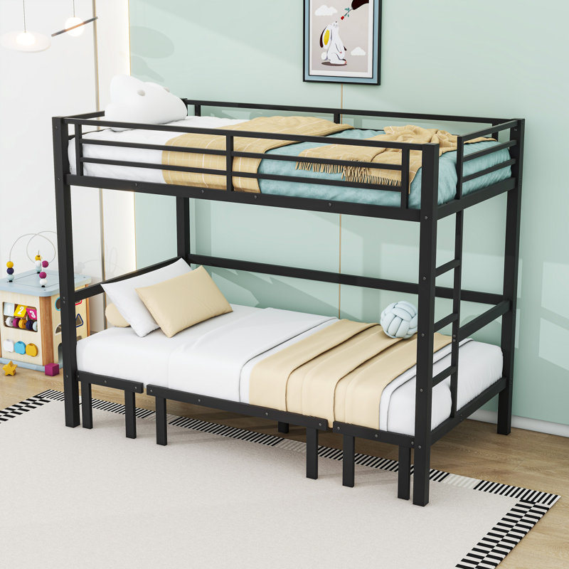 Metal Bunk Bed With Guardrails, Twin XL Over Twin XL