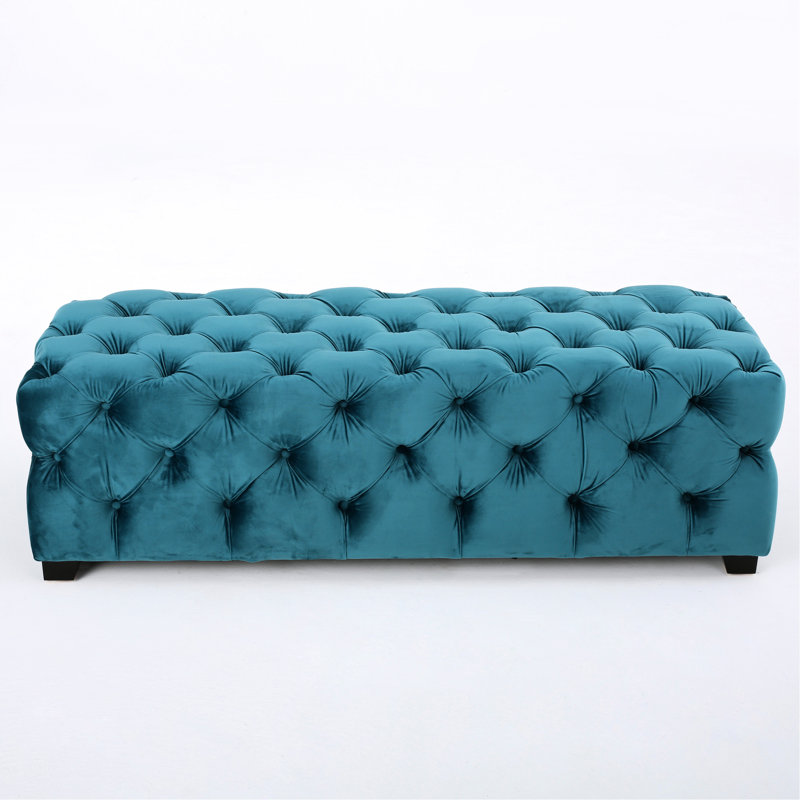 Banc en velours bleu sarcelle avec boutons - Grâce et fonctionnalité polyvalente