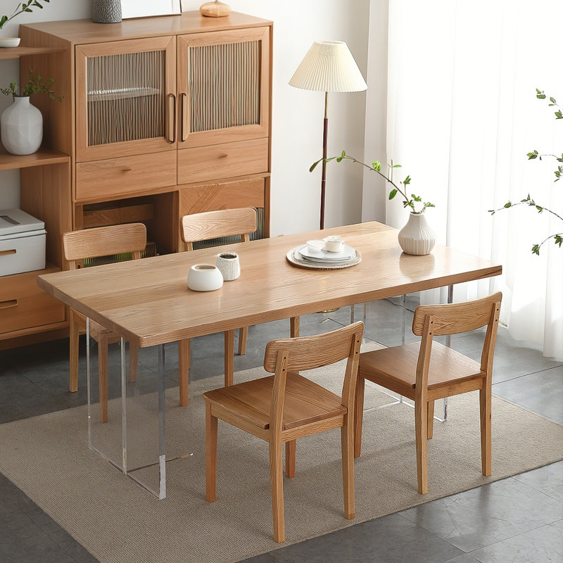 Minimalist Acrylic Floating Solid Wood Rectangular Dining Table, 29.53" H x 55.12" W x 31.5" D