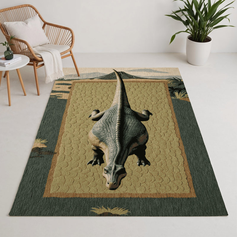 Tapis brun intérieur et extérieur Dinosaurs, Rectangle 9 pi x 12 pi