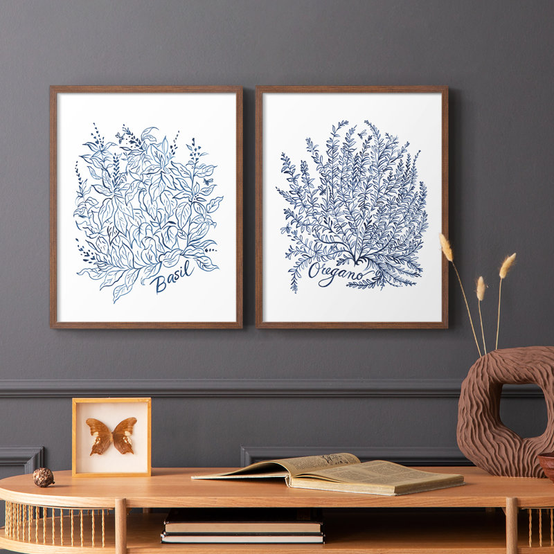 «Summer Herb Garden Sketches I», reproduction encadrée de qualité supérieure - prête à être accrochée - aucun clou requis - aucun clou requis