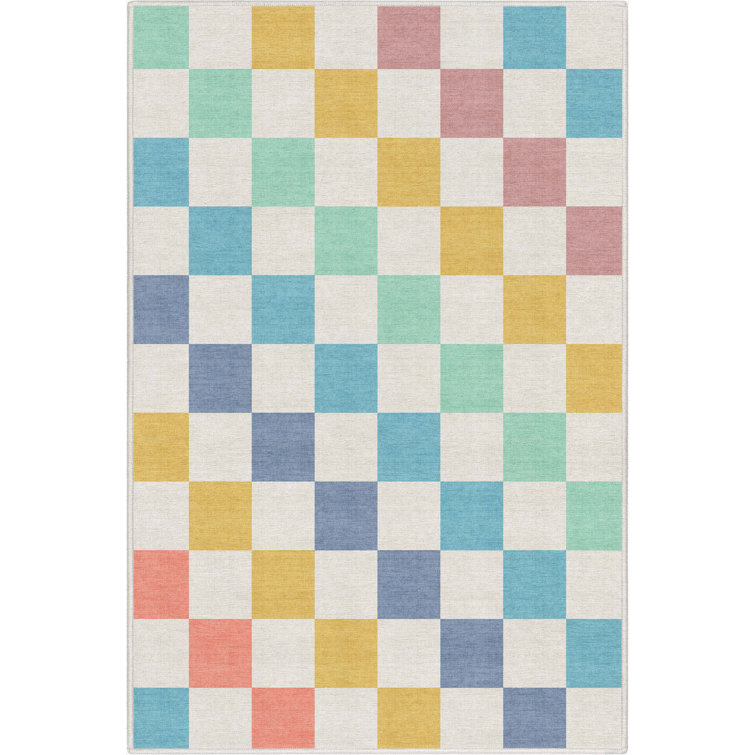 Kehr Square Modern Geometric Multi Blue Flat-Weave Area Rug