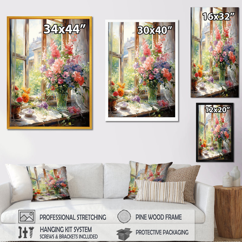 «Green French Window View II», art mural floral, H 40 po x l 30 po x P 1,5 po, Toile tendue