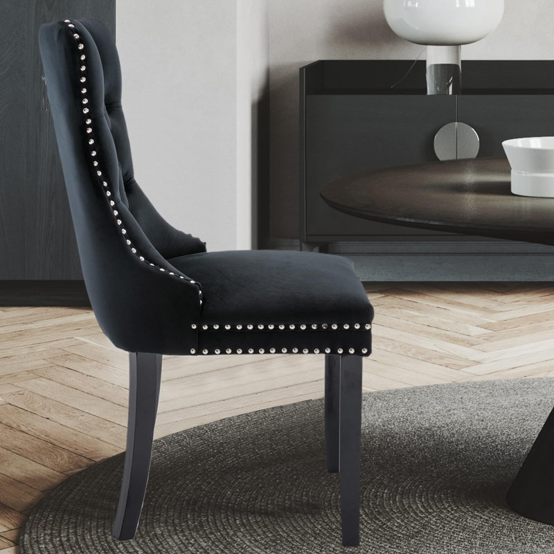 Black Velvet Tufted High Back Dining Chairs Set of 6