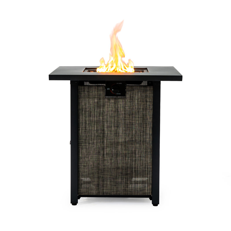 28 - Inch Square Steel Fire Pit Table With 50000 , Wrapped Body, Continuous Combustion, For Outdoor Dining Area Propane Fueled Stainless Burner, Lava Rocks, And Tabletop Patio Garden Party