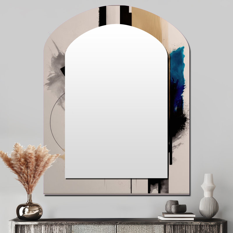 Blue Minimalist Abstract III - Minimalism Arch Wall Mirror, Blue Asymmetrical Decorative Mirror, Printed Metal Art, 43" x 33"