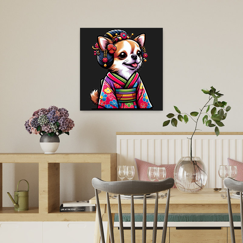 Art contemporain, art de chien traditionnel, H 18 po x l 18 po