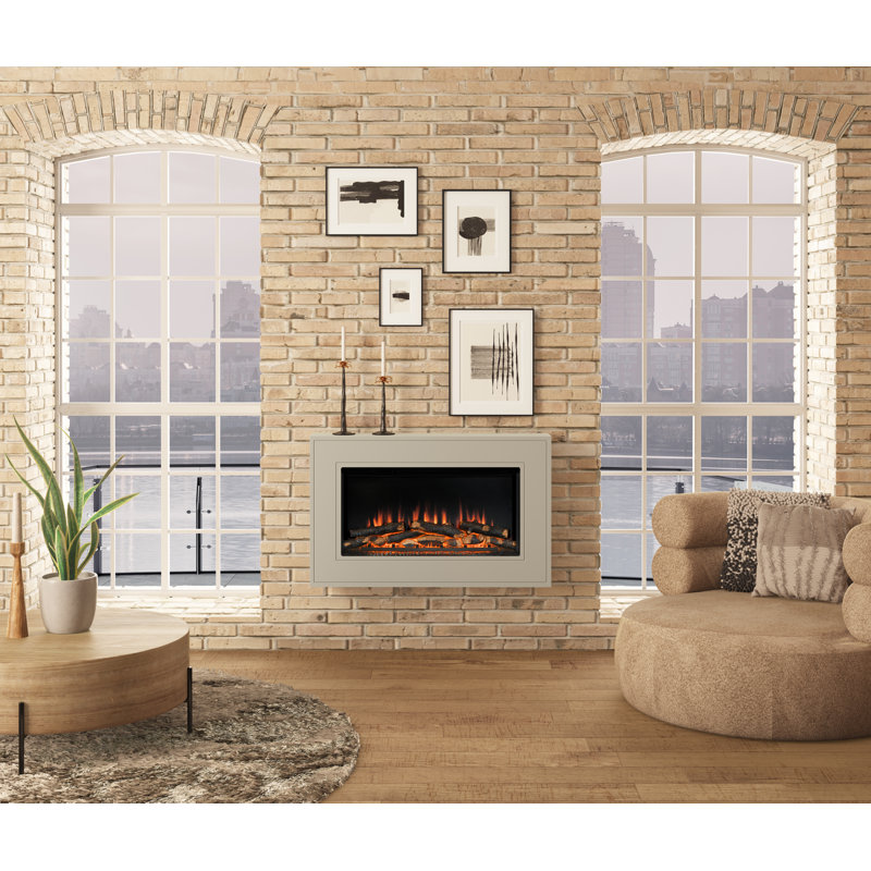 Albali Wall Mounted Timber Electric Fireplace, Stone