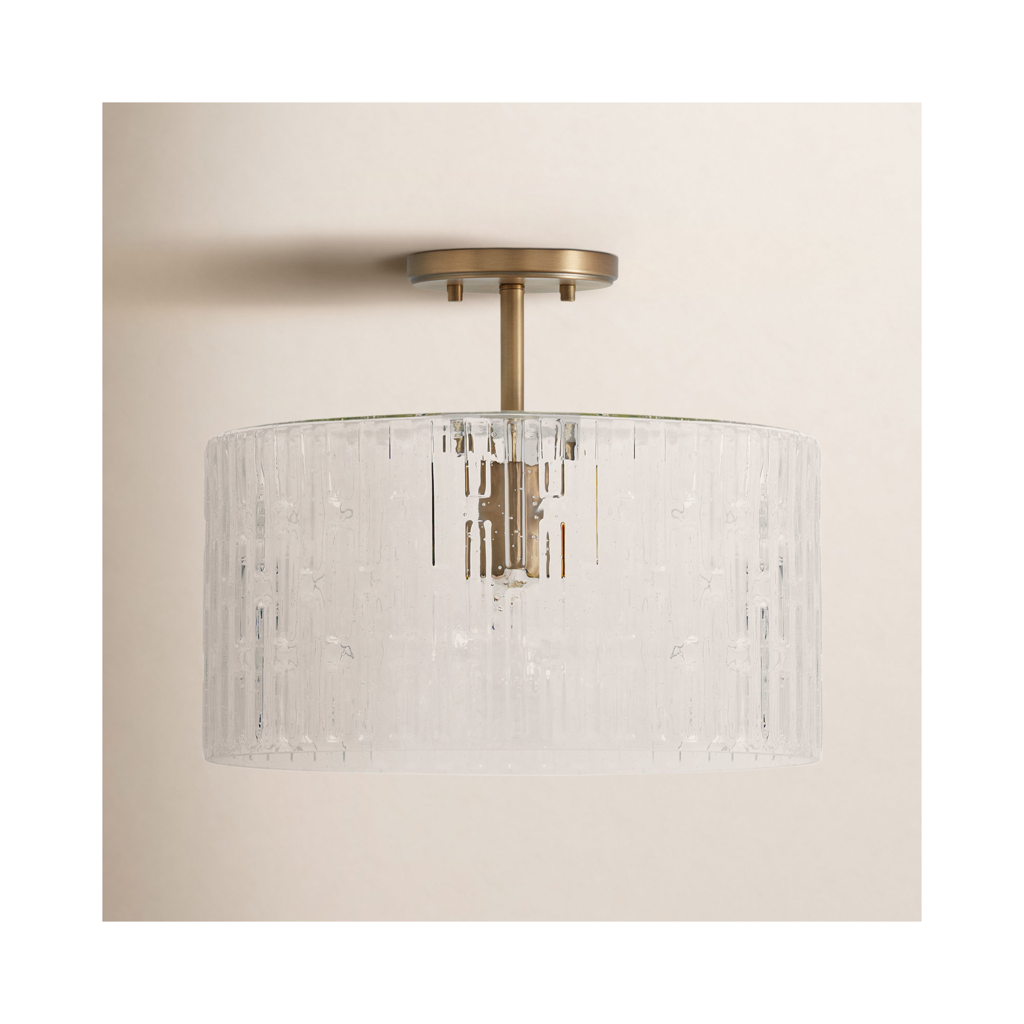Morrone Single Light Glass Semi Flush Mount, Aged Brass