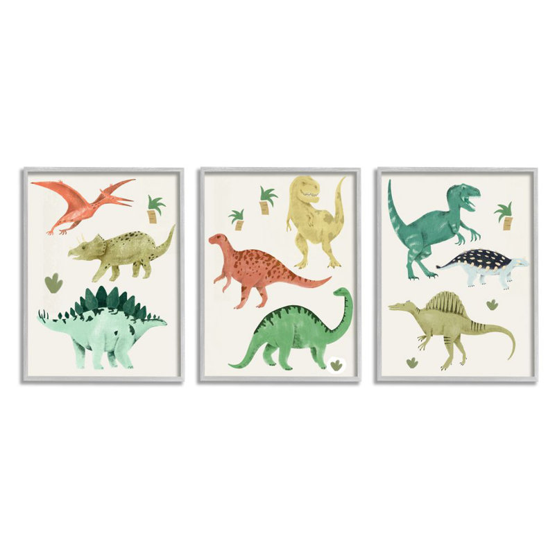 Illustration simple de dinosaure avec reptiles colorés par Daphne Polselli - ensemble de 3 impressions