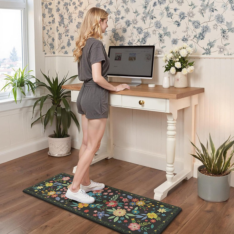 Tapis de cuisine - noir - rembourré, antifatigue de ferme, imperméable, antidérapant, lavable, confort debout, cuisine / maison / bureau / buanderie