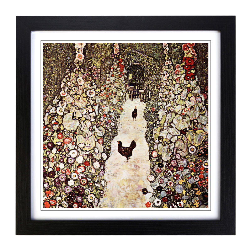 Garden with Chickens and Roosters by Gustav Klimt - Framed Print, Black