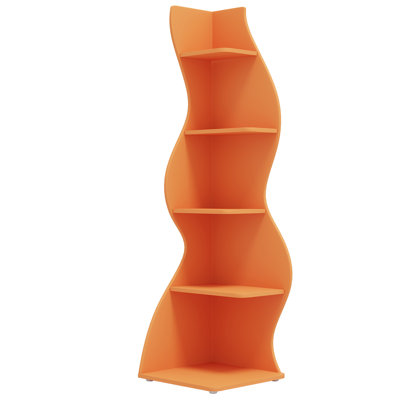 69.8"Height 5-Tier Wavy Orange Corner Bookshelf And Plant Stand For Living Room Small Space